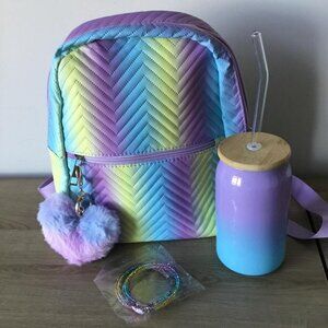 Pastel Gradient Backpack with Heart Keychain